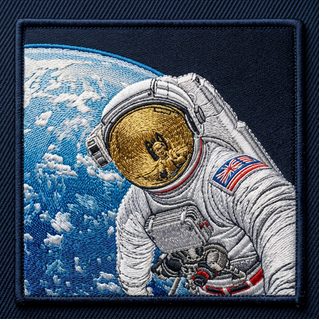 Embroidered Astronaut Above Earth