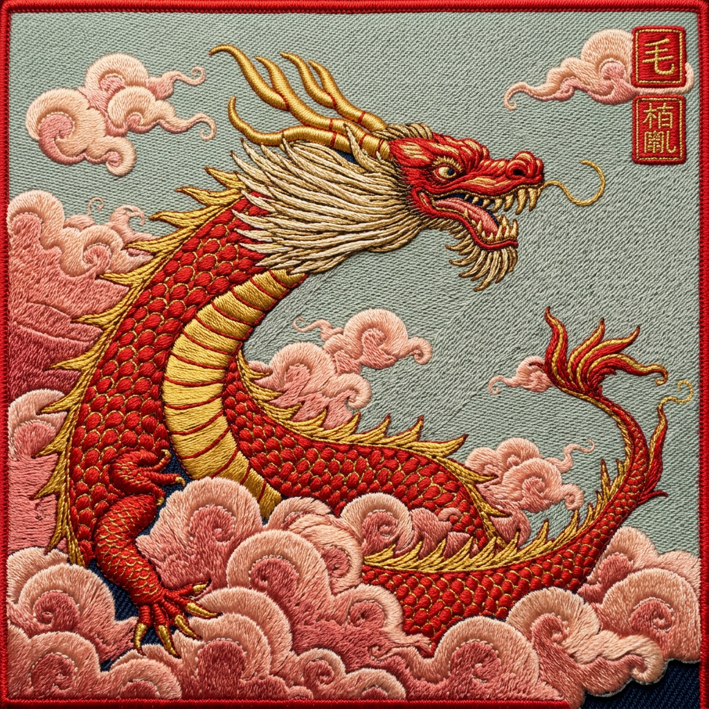 Embroidered Red & Gold Dragon